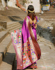 Saloni in our Purple Paithani Silk Saree with Half Half Concept Big Border Zari Woven Saree