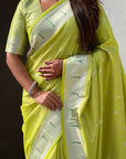 Green Zari Woven Peacock Lotus Paithani Silk Saree
