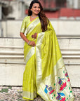 Green Zari Woven Peacock Lotus Paithani Silk Saree