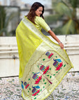 Green Zari Woven Peacock Lotus Paithani Silk Saree