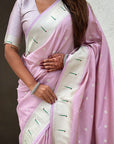 Lavender Pastel Zari Woven Peacock Lotus Paithani Silk Saree
