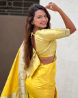 Yellow Pastel Zari Woven Peacock Lotus Paithani Silk Saree
