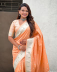 Peach Pastel Zari Woven Peacock Lotus Paithani Silk Saree