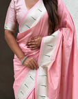 Baby Pink Pastel Zari Woven Peacock Lotus Paithani Silk Saree