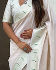 Pearl White Pastel Zari Woven Peacock Lotus Paithani Silk Saree