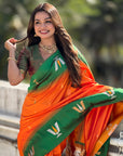 Orange South Traditional Tilak Contrast Soft Silk Zari Woven Saree