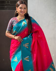 Pink South Traditional Tilak Contrast Soft Silk Zari Woven Saree