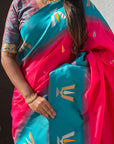 Pink South Traditional Tilak Contrast Soft Silk Zari Woven Saree