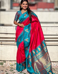 Pink South Traditional Tilak Contrast Soft Silk Zari Woven Saree