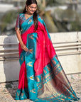 Pink South Traditional Tilak Contrast Soft Silk Zari Woven Saree