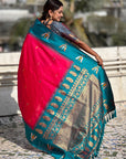 Pink South Traditional Tilak Contrast Soft Silk Zari Woven Saree
