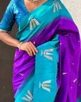 Purple South Traditional Tilak Contrast Soft Silk Zari Woven Saree