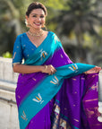 Purple South Traditional Tilak Contrast Soft Silk Zari Woven Saree