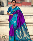 Purple South Traditional Tilak Contrast Soft Silk Zari Woven Saree