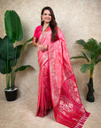 Baby Pink Banarasi Jaal Zari Woven Silk Saree