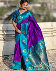 Purple South Traditional Tilak Contrast Soft Silk Zari Woven Saree