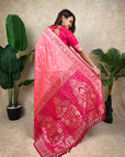 Baby Pink Banarasi Jaal Zari Woven Silk Saree