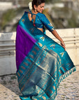 Purple South Traditional Tilak Contrast Soft Silk Zari Woven Saree