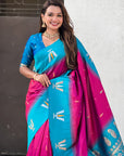 Dark Pink South Traditional Tilak Contrast Soft Silk Zari Woven Saree