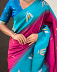 Dark Pink South Traditional Tilak Contrast Soft Silk Zari Woven Saree
