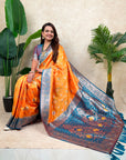 Orange Banarasi Jaal Zari Woven Silk Saree