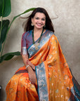 Orange Banarasi Jaal Zari Woven Silk Saree