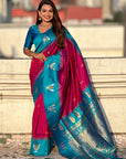 Dark Pink South Traditional Tilak Contrast Soft Silk Zari Woven Saree
