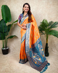 Orange Banarasi Jaal Zari Woven Silk Saree