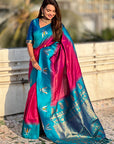 Dark Pink South Traditional Tilak Contrast Soft Silk Zari Woven Saree