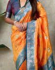 Orange Banarasi Jaal Zari Woven Silk Saree