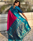 Dark Pink South Traditional Tilak Contrast Soft Silk Zari Woven Saree