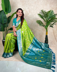 Pista Green Banarasi Jaal Zari Woven Silk Saree