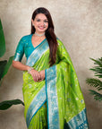 Pista Green Banarasi Jaal Zari Woven Silk Saree