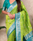 Pista Green Banarasi Jaal Zari Woven Silk Saree