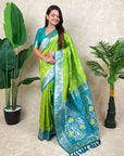 Pista Green Banarasi Jaal Zari Woven Silk Saree