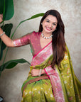 Mehendi Green Banarasi Jaal Zari Woven Silk Saree