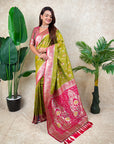 Mehendi Green Banarasi Jaal Zari Woven Silk Saree