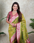 Mehendi Green Banarasi Jaal Zari Woven Silk Saree