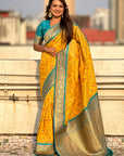 Yellow Soft Silk Zari Woven Premium Patola Saree with Contrast Weaves