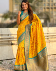 Yellow Soft Silk Zari Woven Premium Patola Saree with Contrast Weaves