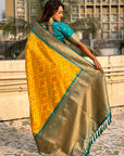 Yellow Soft Silk Zari Woven Premium Patola Saree with Contrast Weaves