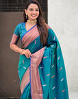Sea Green Dual Zari Woven Yeola Traditional Paithani Silk Saree