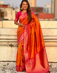 Orange Soft Silk Zari Woven Premium Patola Saree with Contrast Weaves