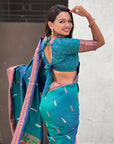 Sea Green Dual Zari Woven Yeola Traditional Paithani Silk Saree