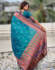 Sea Green Dual Zari Woven Yeola Traditional Paithani Silk Saree