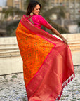 Orange Soft Silk Zari Woven Premium Patola Saree with Contrast Weaves
