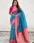Sky Blue Soft Silk Zari Woven Premium Patola Saree with Contrast Weaves