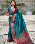 Sea Green Dual Zari Woven Yeola Traditional Paithani Silk Saree