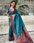 Sea Green Dual Zari Woven Yeola Traditional Paithani Silk Saree