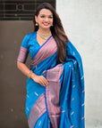 Blue Dual Zari Woven Yeola Traditional Paithani Silk Saree